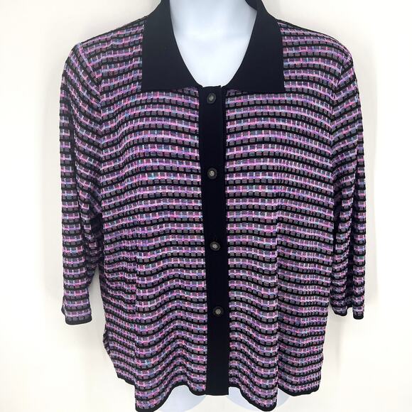 Misook Woman Knit ¾ Sleeve Button up Rhinestone Button Top Sweater  Size 3X - Picture 1 of 10
